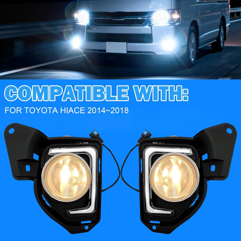 OKSIWA DRL Fog Lights Compatible with 2014 2015 2016 2017 2018 Toyota Hiace with DRL Turn Signals Fog Lamps Assemblies w/Switch and Wiring Harness-4