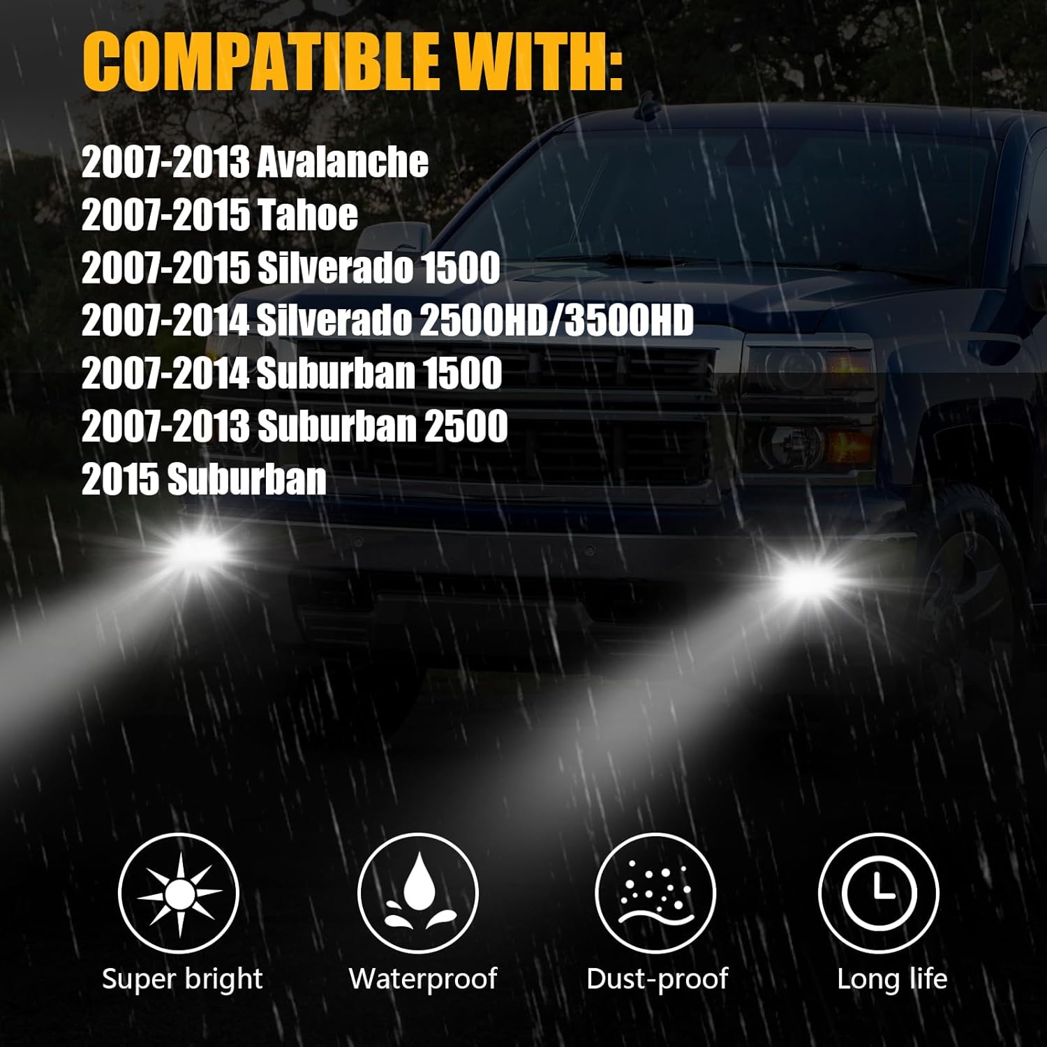 DOT Compliant LED Fog Lights with DRL & Turn Signal for 2007-2015 Chevy Silverado Tahoe Suburban,2007-2013 Avalanche Plug & Play-3