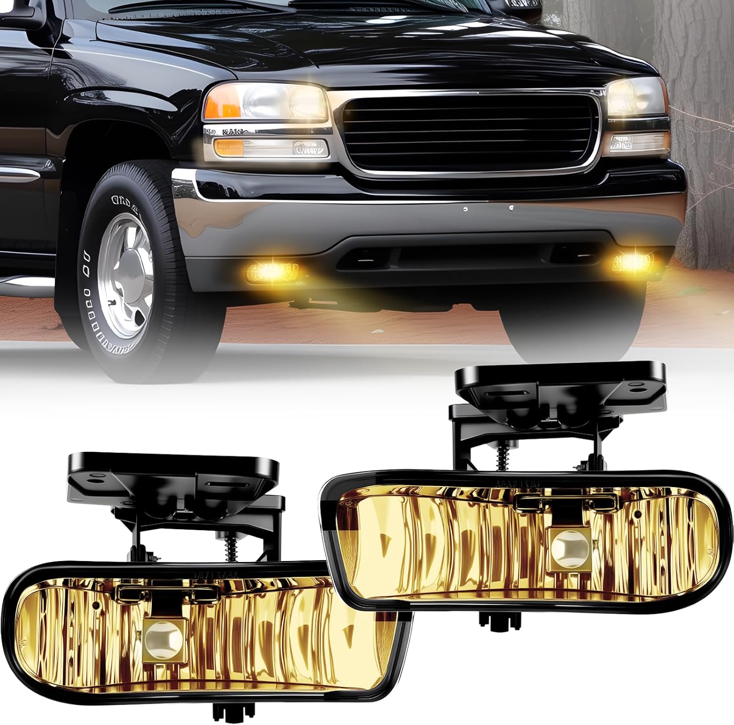 DOT Approved Halogen Fog Lights with Yellow Lens for 1999-2002 GMC Sierra & 2000-2006 GMC Yukon Plug & Play