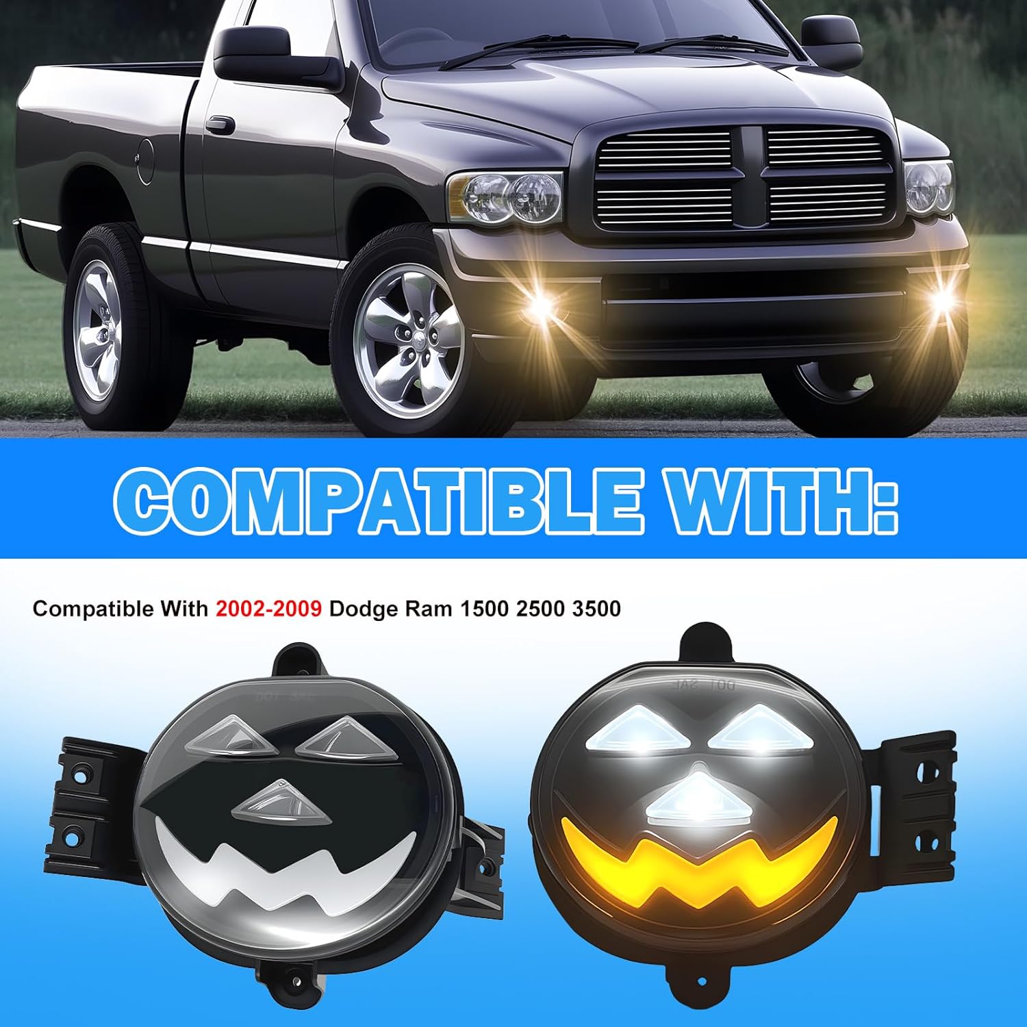 OKSIWA LED Fog Lights Assemblies Compatible With 2002 2003 2004 2005 2006 2007 2008 2009 Dodge Ram 1500 2500 3500 Front Bumper Fog Lights-3