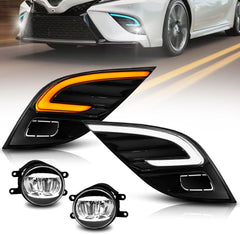 OKSIWA LED Fog Light with 3-Colors Day Running Light Compatible with 2018 2019 2020 Toyota Camry SE/XSE/TRD,Amber Turn Signal light, Blue light for Night,Front Bumper Fog Lamp Replacement Kit-1