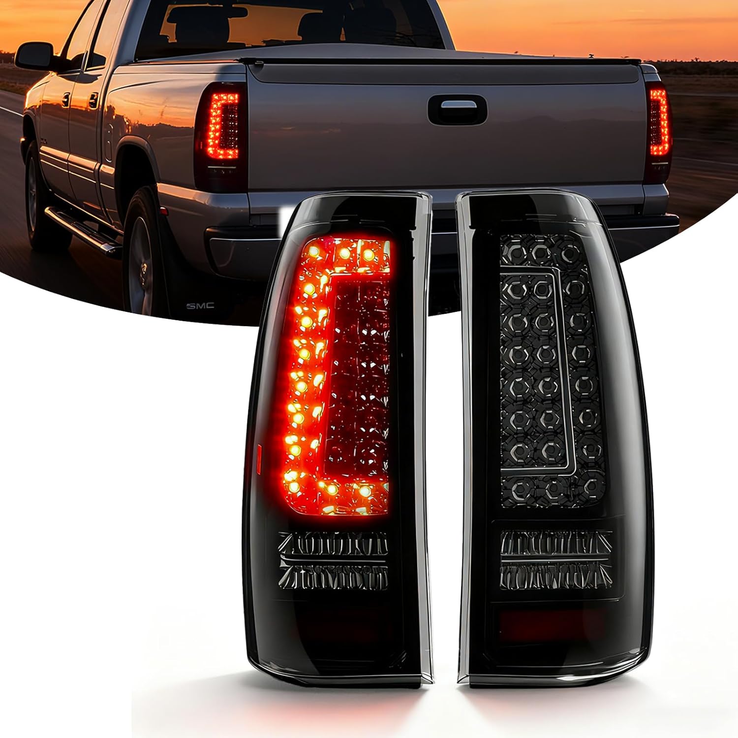 OKSIWA Full LED Tail Lights Assemble Fits for 1999-2002 Chevy Silverado 1500/2500 & 1999-2006 GMC Sierra 1500/2500/3500 With Start-Up Animation, Dynamic Turn Signals, Brake Light,Reverse Light-1