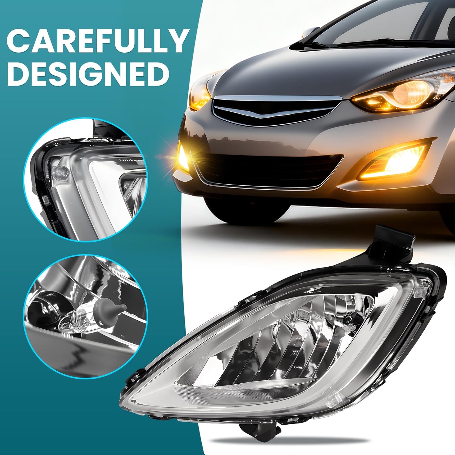 OKSIWA Fog Light Assembly Compatible with Elan-tra 2011-2013 Bumper Lamp Right Left Side Halogen Bulbs Clear Lens