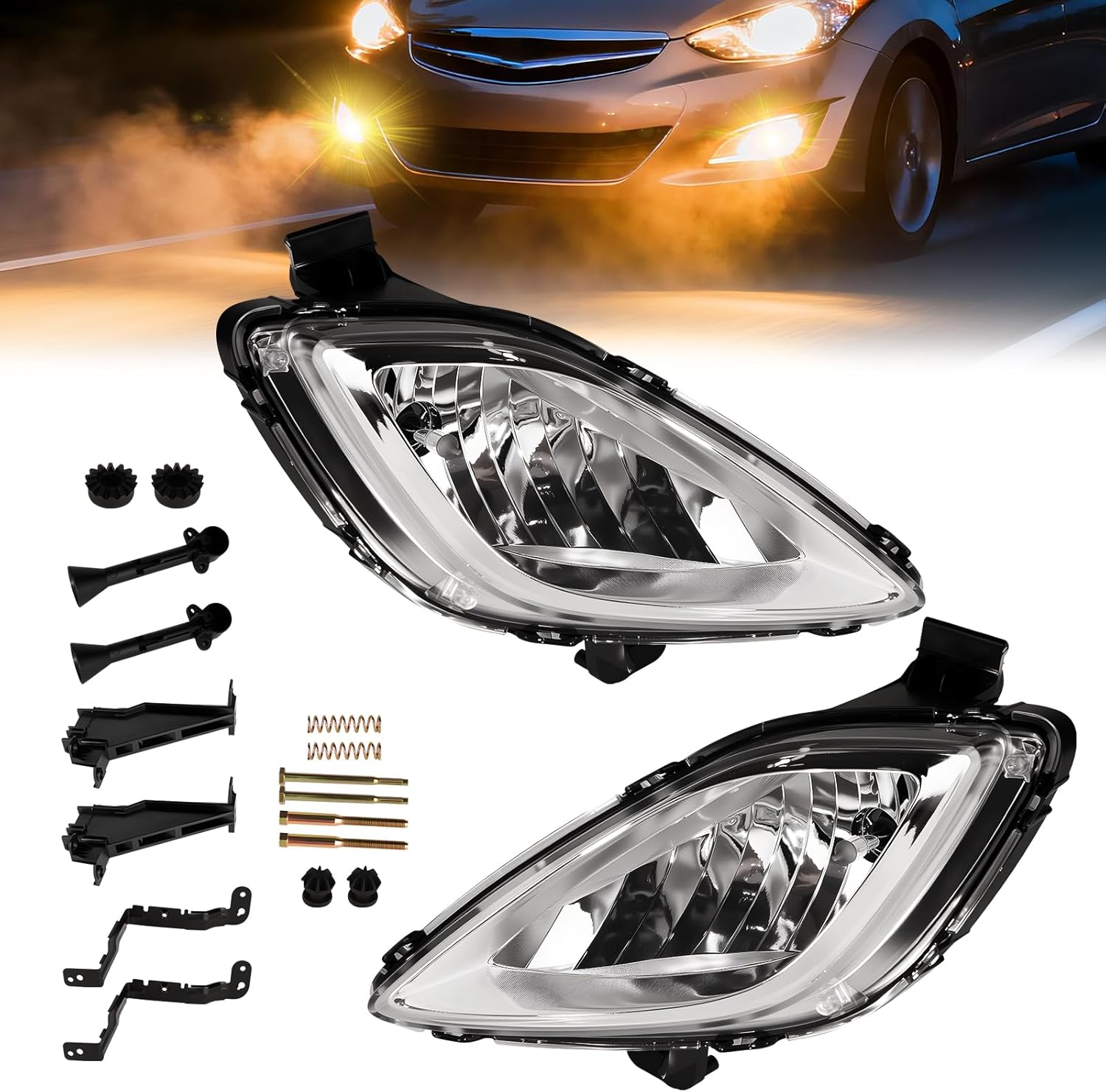 OKSIWA Fog Light Assembly Compatible with Elan-tra 2011-2013 Bumper Lamp Right Left Side Halogen Bulbs Clear Lens