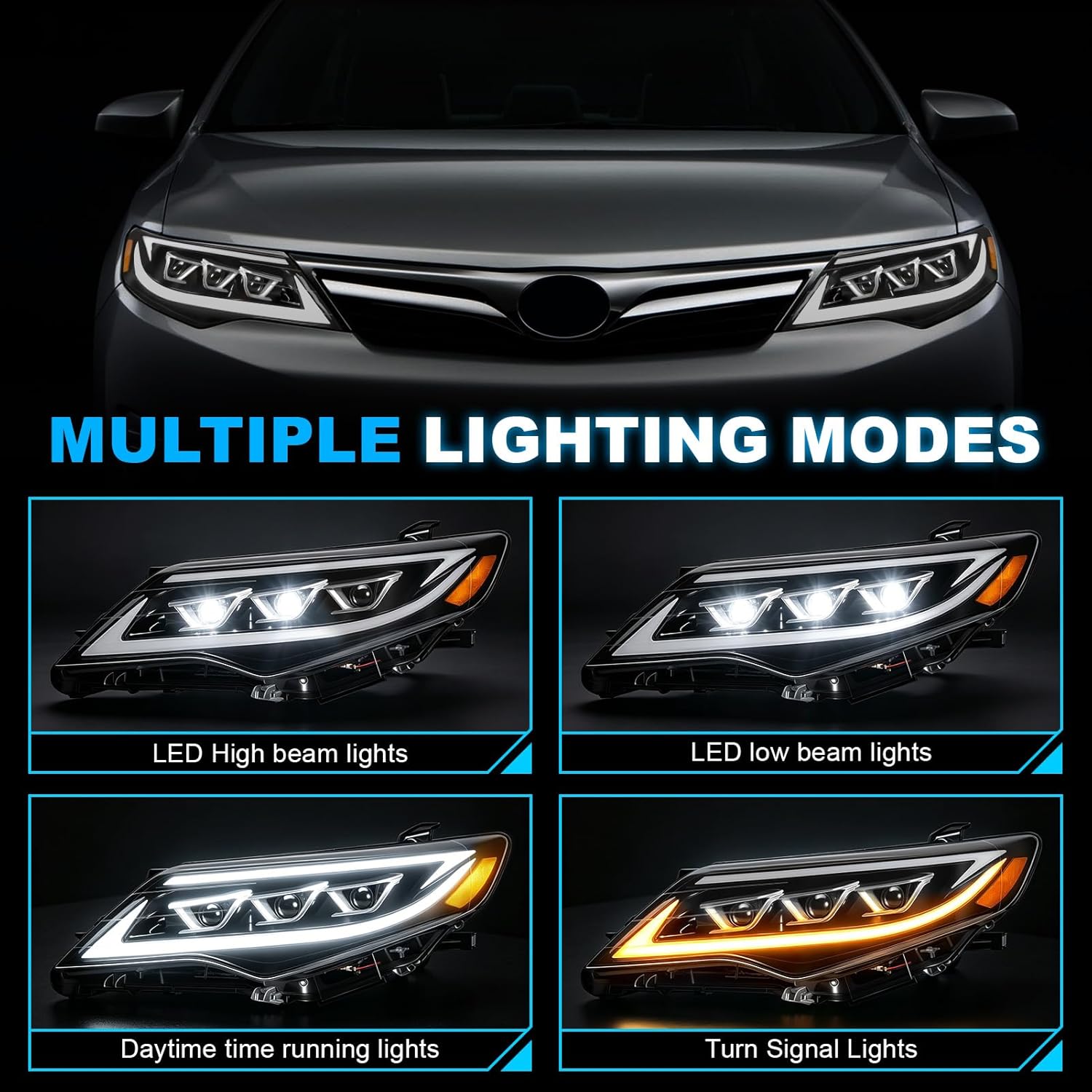 LED Projector Headlights with Startup Animation & Sequential Turn Signal for 2012-2014 Toyota Camry XV50 DRL High Low Beam Clear Lens Waterproof Plug & Play 1 Pair-2