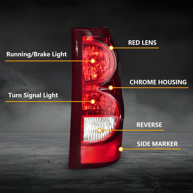 OKSIWA Tail Light with bulbs for 2003-2006 Chevy Silverado, Running Light Turn Signal, Brake, Reverse,Driver and passenger side Rear Taillights With Bulb and Harness,Black Trim-6