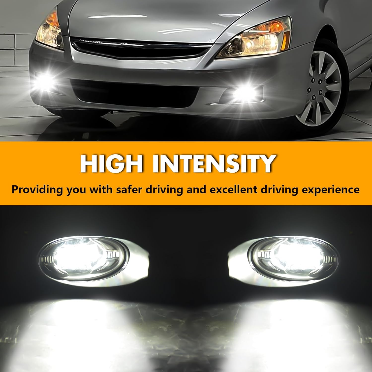 OKSIWA LED Fog Light for 2006-2007 Honda Accord Sedan,Front Bumer Fog Lamp Kit with Wiring Harness, Switch,Plug and Play,Fog Assembly Replacement