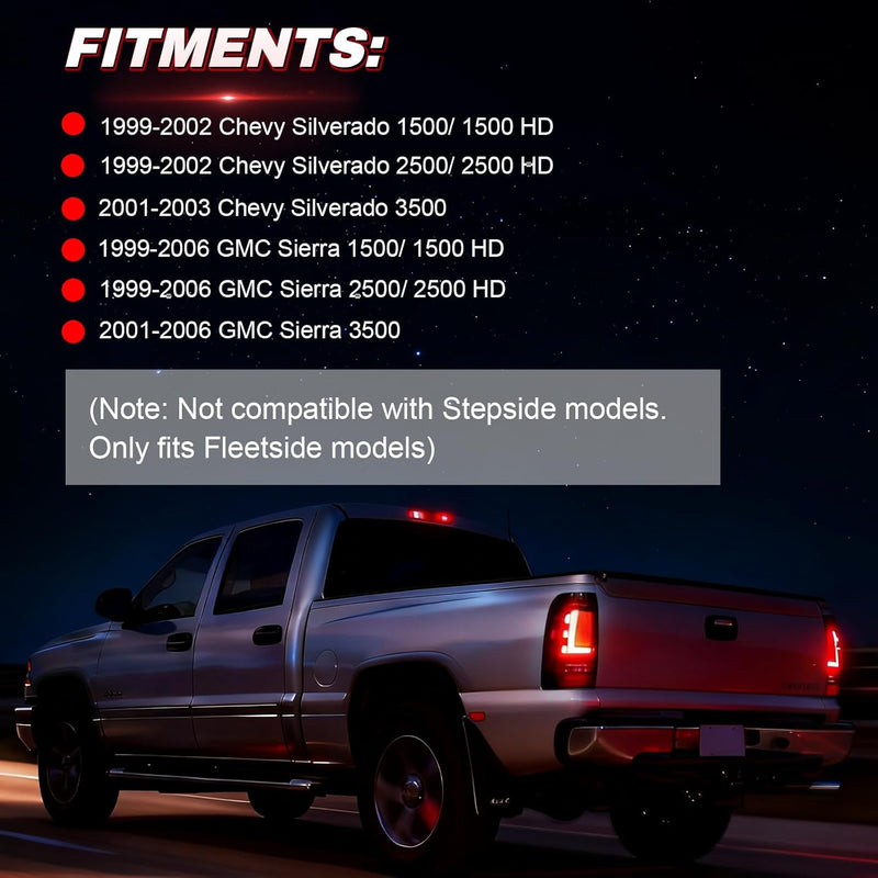 OKSIWA Full LED Tail Lights Assemble Compatible for 1999-2006 GMC Sierra 1500/2500/3500 & 1999-2002 Chevy Silverado 1500/2500 With Start-Up Animation, Dynamic Turn Signals, Brake Light,Reverse Light-3