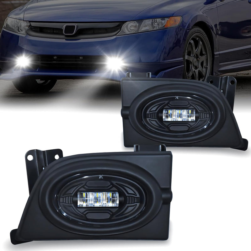 OKSIWA LED Fog Lights Fit for 2006 2007 2008 Honda Civic 4-Door Sedan, Front Bumper Driving Light Kit,Fog Lamps Assembly Replacement with Wiring Harness,Clear Lens，Plug and Play-1