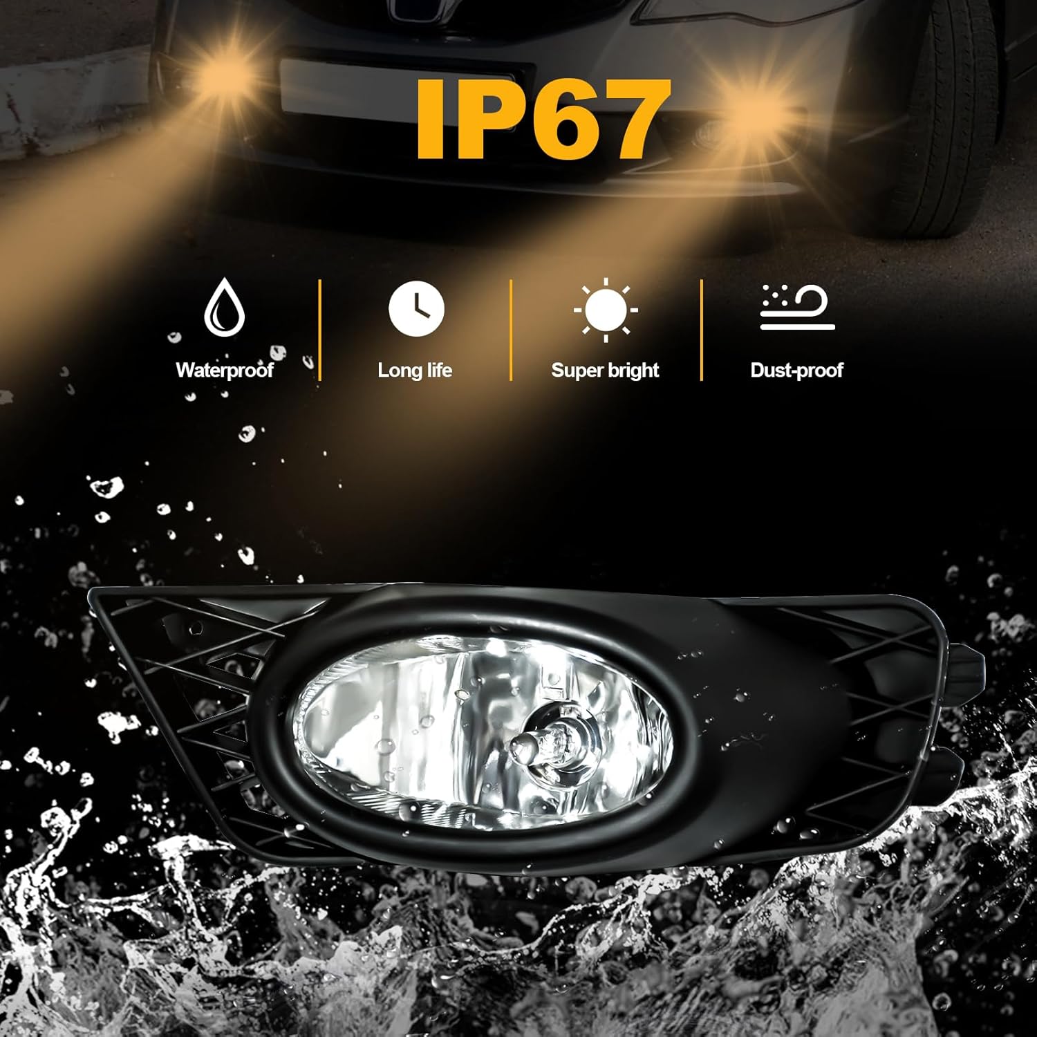 OKSIWA Halogen Fog Lights Fit for 2009 2010 2011 Honda Civic 4-Door Sedan,Front Bumer Driving Light Kit,Fog Lamps Replacement with Wiring Harness,Clear Lens,Plug and Play