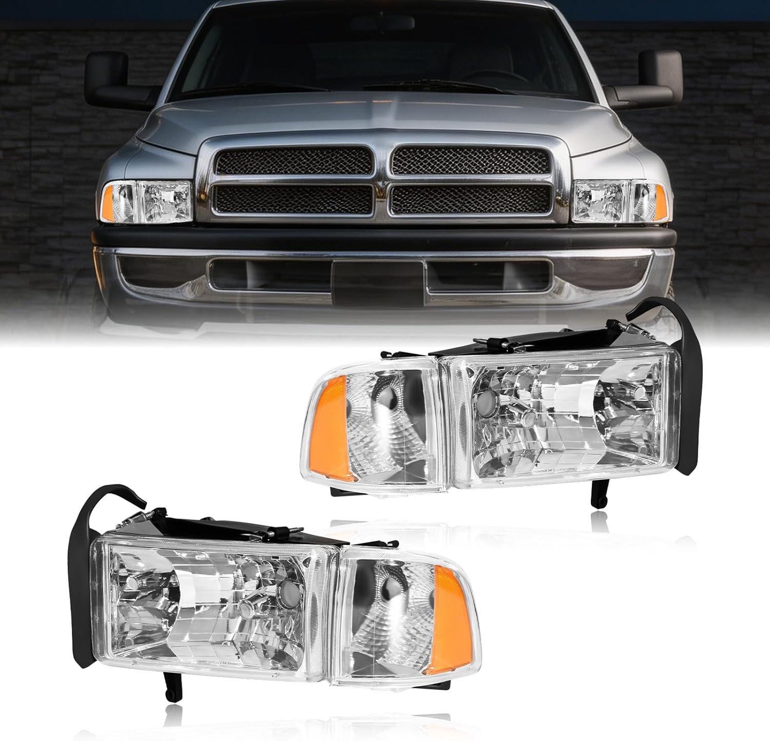 OKSIWA Headlights Assembly for Dodge Ram 1500 1994-2001,for Dodge RAM 2500 3500 1994-2002, OEM Style Replacement Headlamps, Factory Fit Headlight Housing, Plug & Play