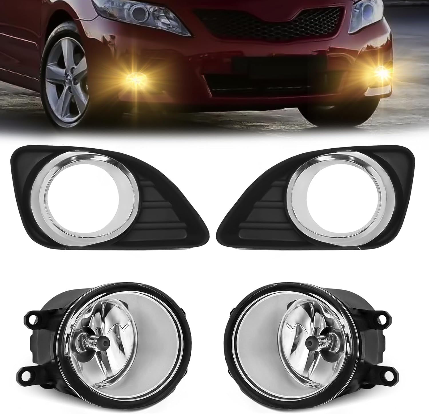 OKSIWA Halogen Fog Lights-for 2010 2011 Toyota Camry,Fog Lamps Assembly Replacement,Include Switch, Wiring Harness,Plug and Play