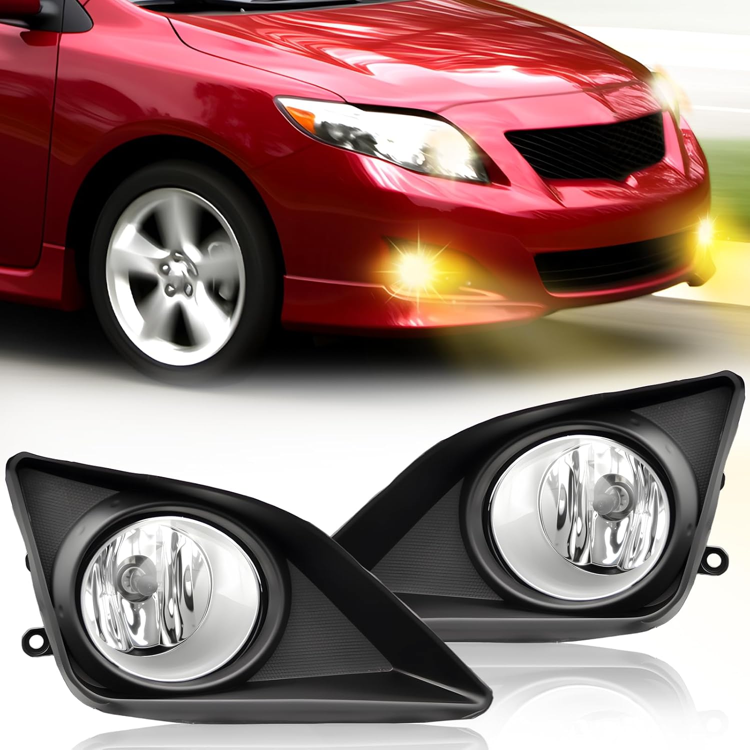 OKSIWA Fog Lights Compatible with 2008-2010 Toyota Corolla Bumper Driving Fog Lamps Assemblies with Switch and Wiring Harness