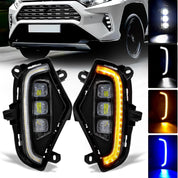 OKSIWA LED Fog Lights with 3 Colors DRL for Toyota Rav4 2019-2025, White LED Daytime Running light, Amber Turn Signal,Blue Lights for Nights, Fog Lamp Assembly kit with Bezel Wiring Harness