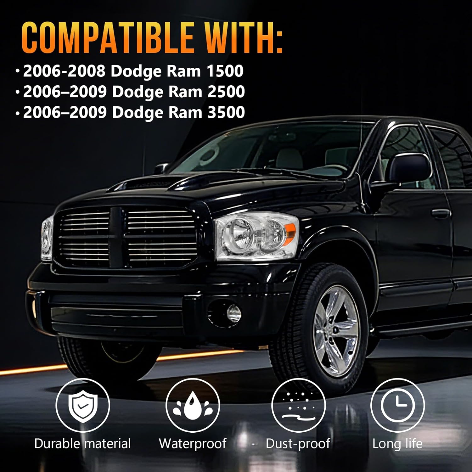 OKSIWA Headlights Assembly for 2006-2008 Dodge Ram 1500, 2006–2009 Dodge Ram 2500 3500, OEM Style Replacement Headlamp Housing, Factory Fit, No Bulbs Included, Durable & Weather-Resistant