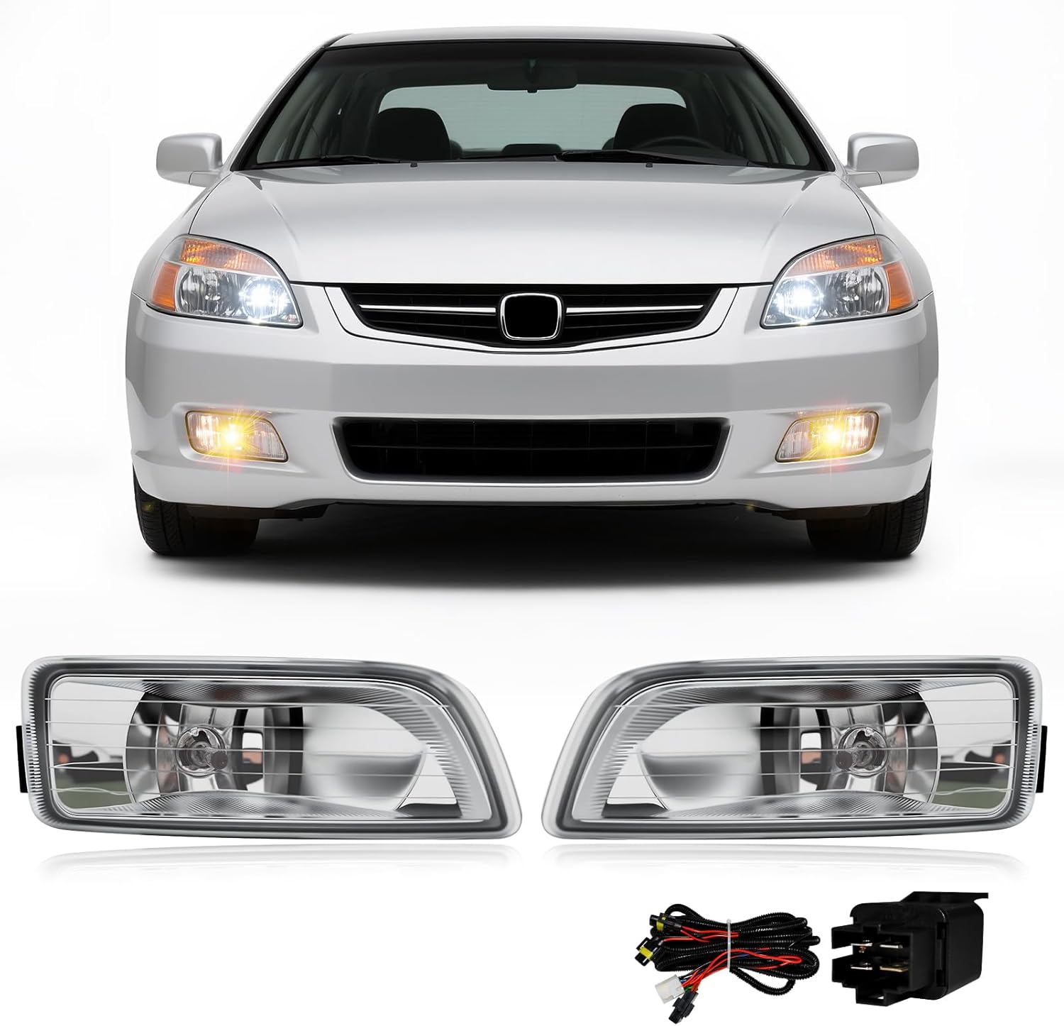OKSIWA Fog Lights Assembly Compatible with 2003-2007 Honda Accord 4Door Sedan 2004-2008 Acura TL Fog Light Replacement with Halogen Bulbs Clear Lens Switch Harness Kit-1