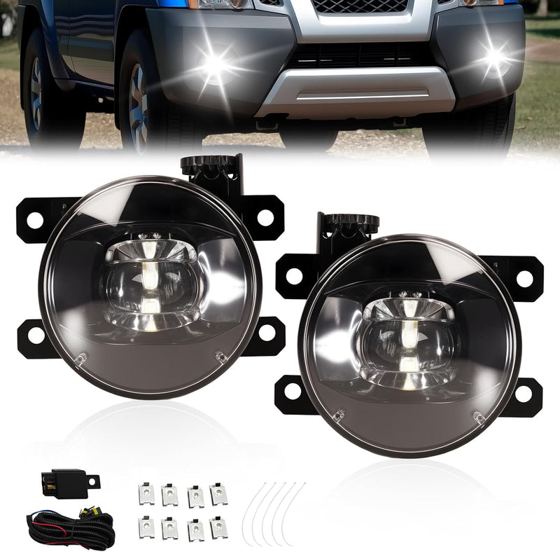 OKSIWA LED Fog Lights Assembly Compatible With 2005-2014 Xterra/2010-2017 Frontier Front Bumper Lamps With Switch Harness and Wiring Kit Clear Lens 1 Pair-1