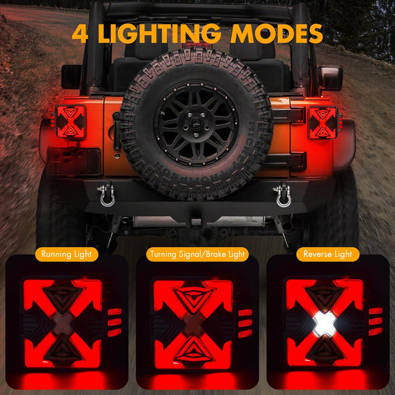 OKSIWA LED Tail Lights Fit For 2007-2018 Jeep Wrangler JK JKU Sport/Sahara/Rubicon, with Starting Dynamic Animation,Unique Shaped Design (X Smoked1)-2