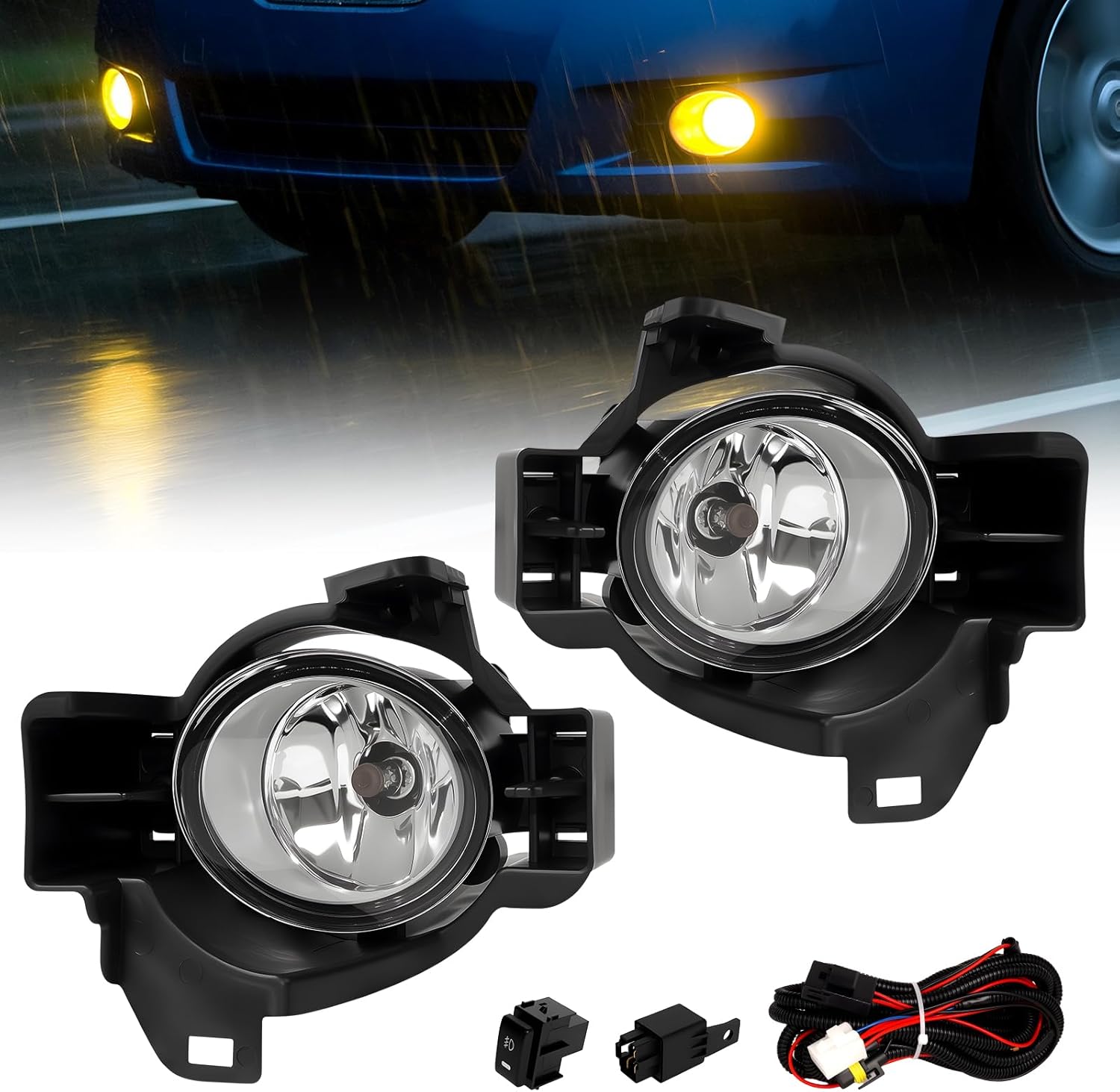 OKSIWA Fog Lights Compatible With 2010 2011 2012 Altima 4DR Sedan Fog Lights Front Bumper Lamps with Halogen Bulb Harness and Switch Left Driver and Right Passenger Side-1