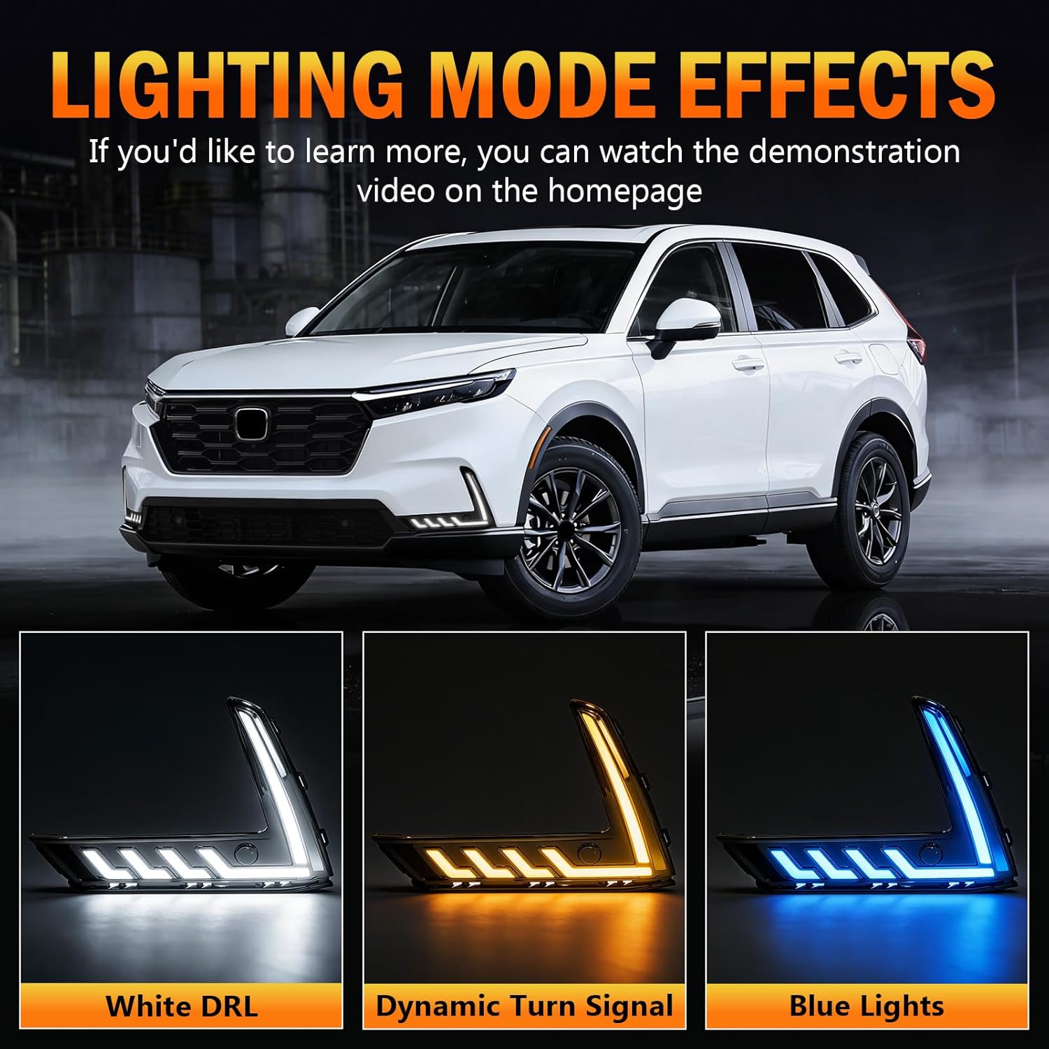 3-Color LED DRL with Startup Animation & Wiring Harness for 2023-2025 Honda CR-V White/Amber/Blue Plug & Play-2