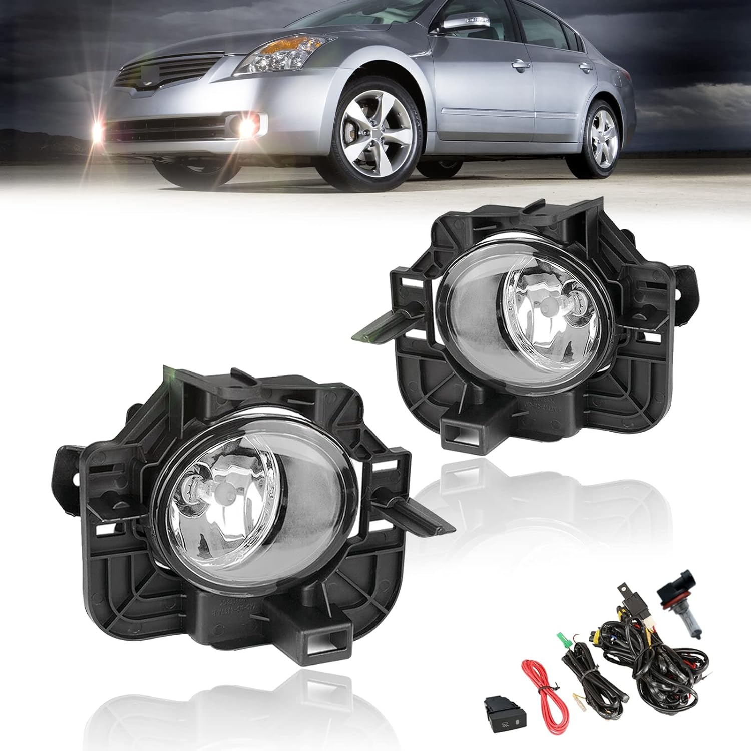OKSIWA Fog Lights Compatible with 2007-2009 Nissan Altima 4DR Sedan Fog Lamps Assembly with Wiring Harness and Switch
