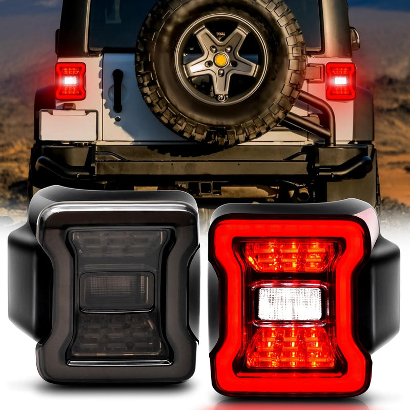 OKSIWA LED Tail Lights Fit For 2007-2018 Jeep Wrangler JK JKU, Tunnel Shaped Design Rear Lights, Running, Brake, Turn Signal, Reverse Light Tail Lamp, Easy to Install,Smoked Lens-1