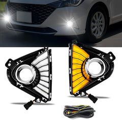 OKSIWA LED Daytime Running Light Compatible with 2020-2023 Hyundai Accent with DRL Turn Signals Fog Lamps Assemblies w/Switch and Wiring Harness-1