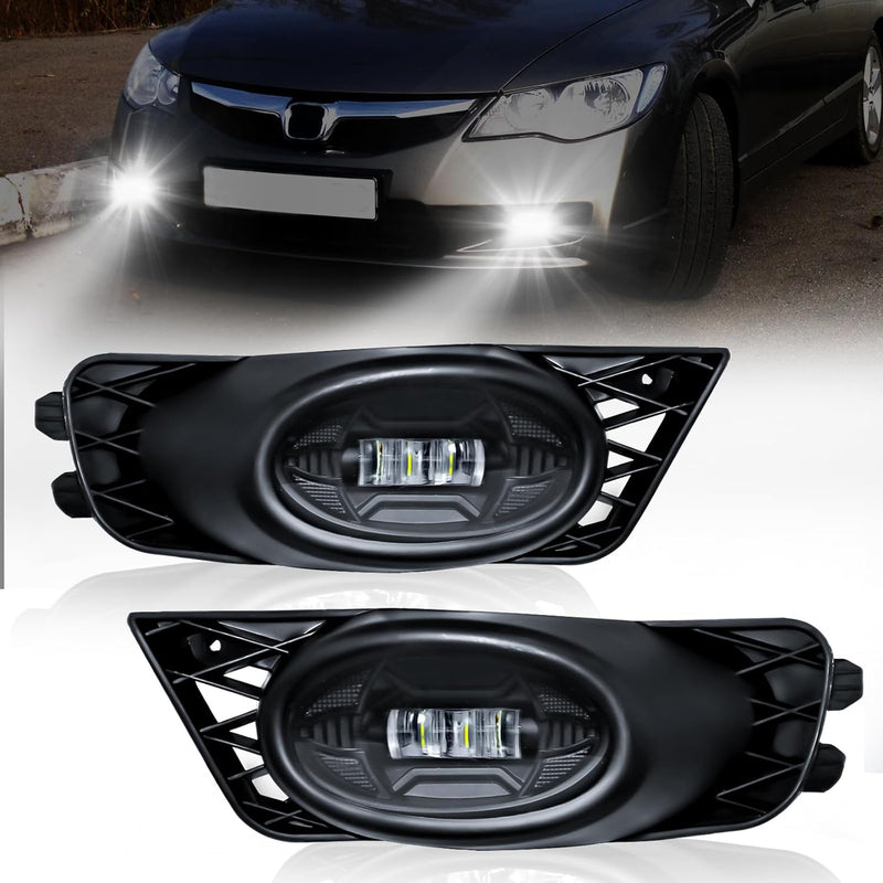 OKSIWA LED Fog Lights for 2009 2010 2011 Honda Civic 4-Door Sedan,Front Bumer Driving Light Kit,Fog Lamps Replacement with Wiring Harness,Clear Lens,Plug and Play-1