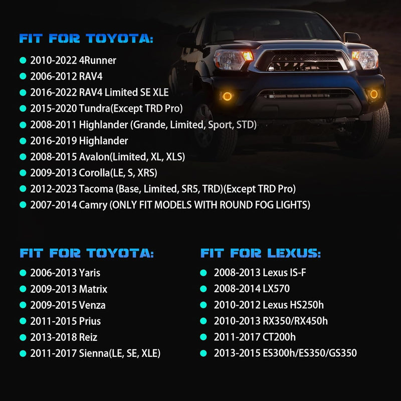 OKSIWA Laser Fog Lights with DRL Fit for Toyota 07-13 Camry,09-13 Corolla,10-11 Prius,06-12 RAV4,08-10 Highlander,12-16 Tacoma Upgrade and Modified 1 Pair Fog Lights Assembly, Front Bumper Driving Fog Lamps-4