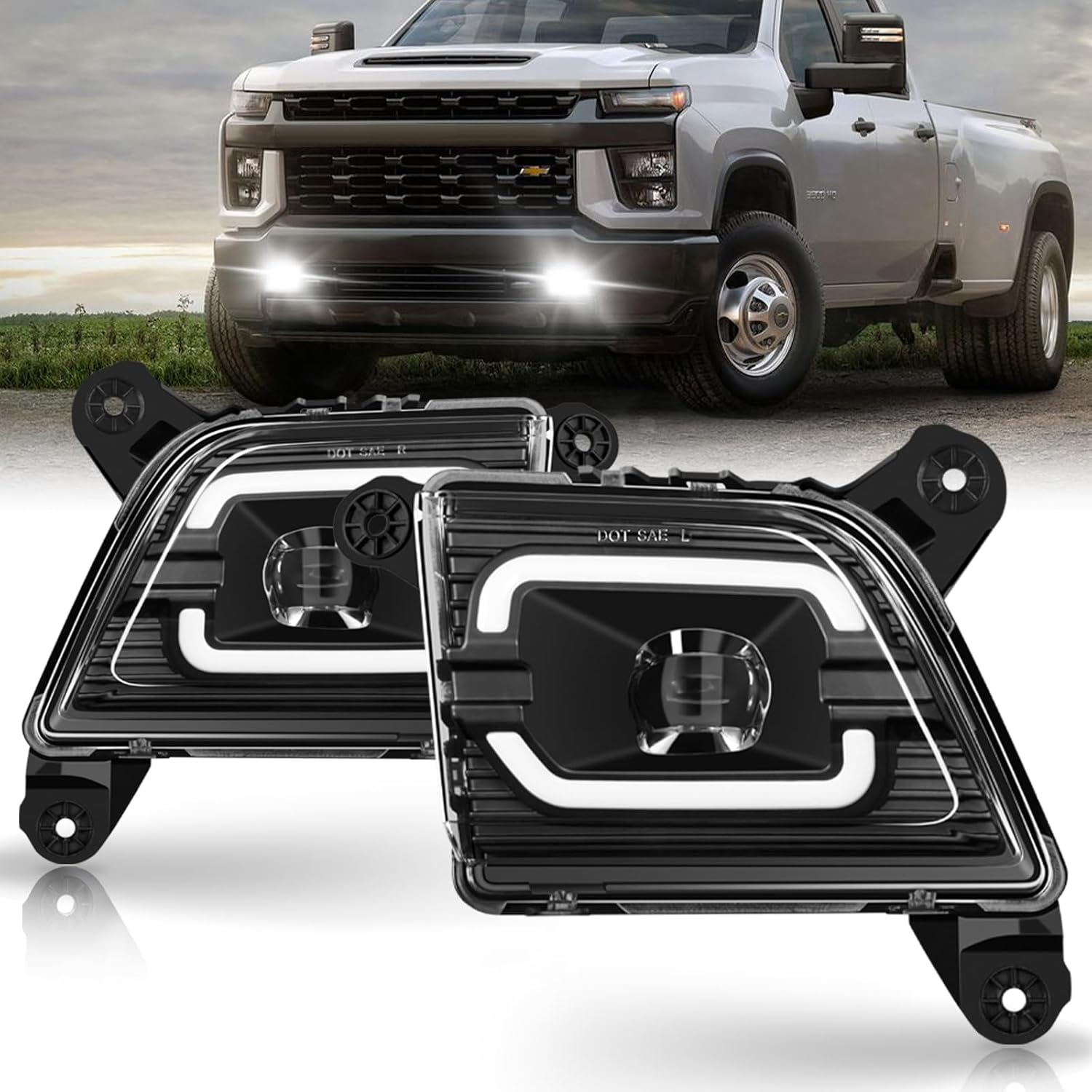 OKSIWA LED Fog Lights with DRL for 2019 2020 2021 2022 2023 Chevrolet Silverado 1500 2500HD 3500HD, Chevrolet Fog Lamp Kits with Running Lights and Turn Signals, 1 Pair