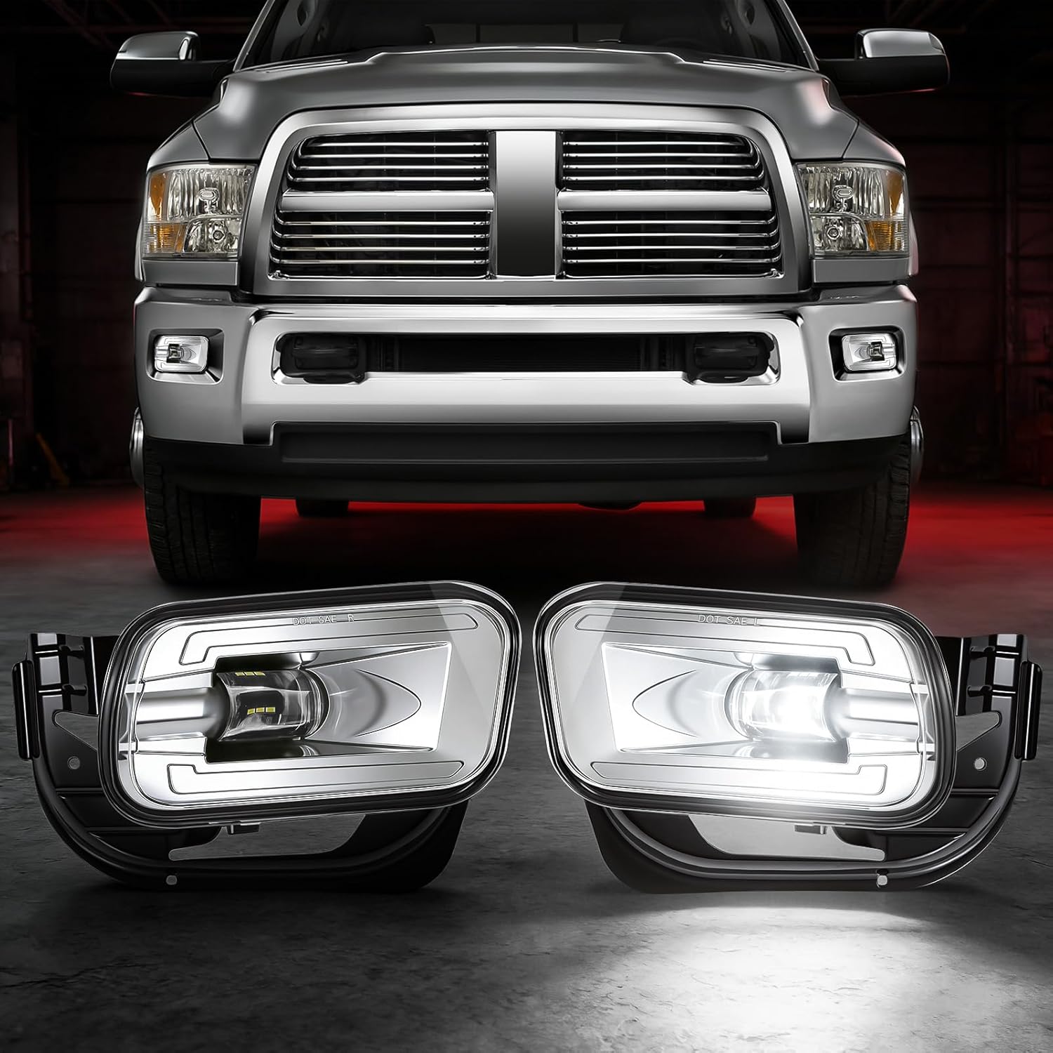 OKSIWA Full LED Fog Lights with Lens Fit for 2009-2012 Dodge Ram 1500,2010-2018 Ram 2500 3500 Pickup Truck Fog Light Assembly, Upgrade and Modified Direct Replacement Len Fog Lamps 1 Pair, Chrome-1