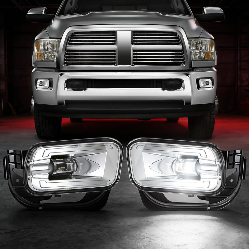 OKSIWA Full LED Fog Lights with Lens Fit for 2009-2012 Dodge Ram 1500,2010-2018 Ram 2500 3500 Pickup Truck Fog Light Assembly, Upgrade and Modified Direct Replacement Len Fog Lamps 1 Pair, Chrome-1