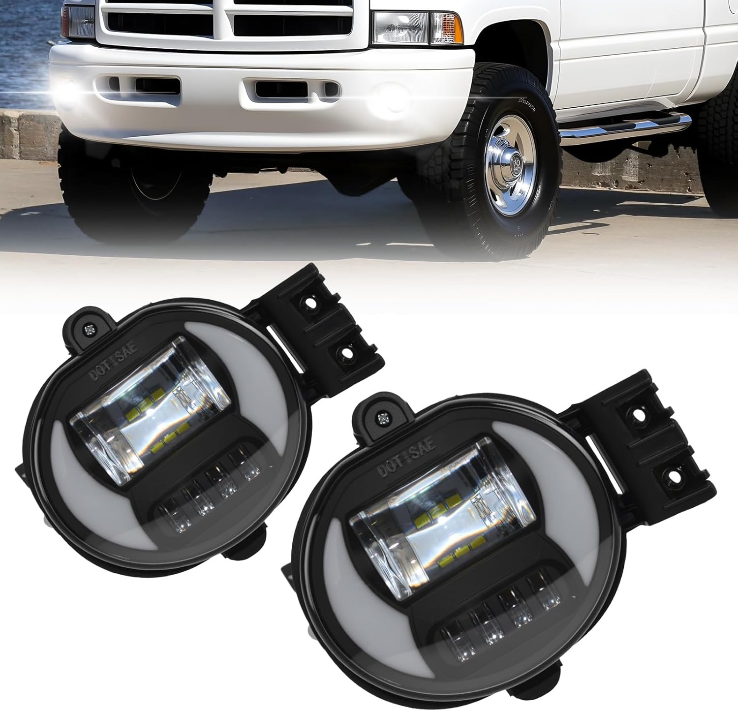 OKSIWA LED Fog Lights Compatible With 2002-2009 Ram 1500 2500 3500/2004-2006 Durango Pickup Truck 2002-2008 Ram Front Bumper Driving Fog Lamp 1 Pair of Fog Lights Clear Lens