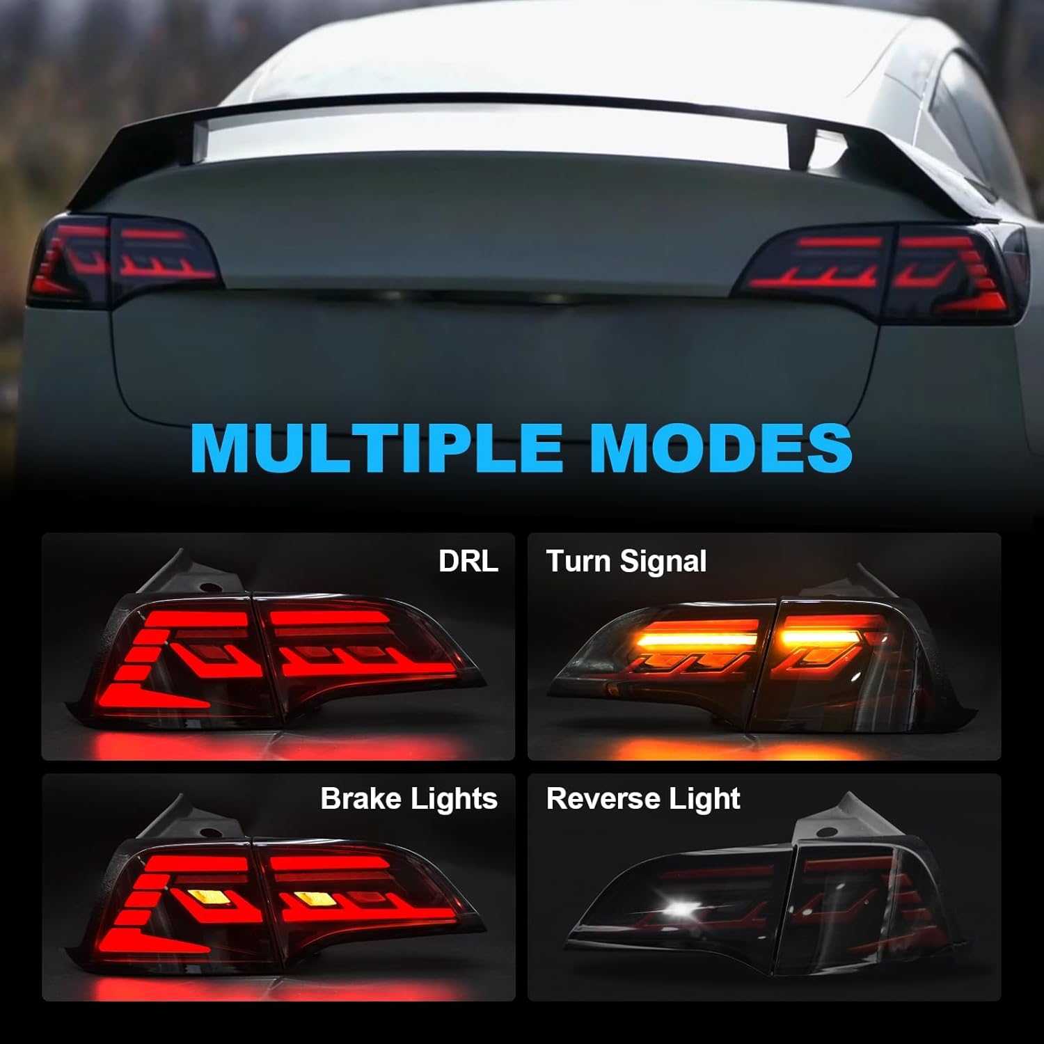 OKSIWA Sequential LED Tail Lights Compatible with 2017 2018 2019 2020 2021 Tesla Model 3/Y, Starting Animated Tail Light Assembly, Brake Turn Signal Lights, Reverse Lights, Rear Lights-2