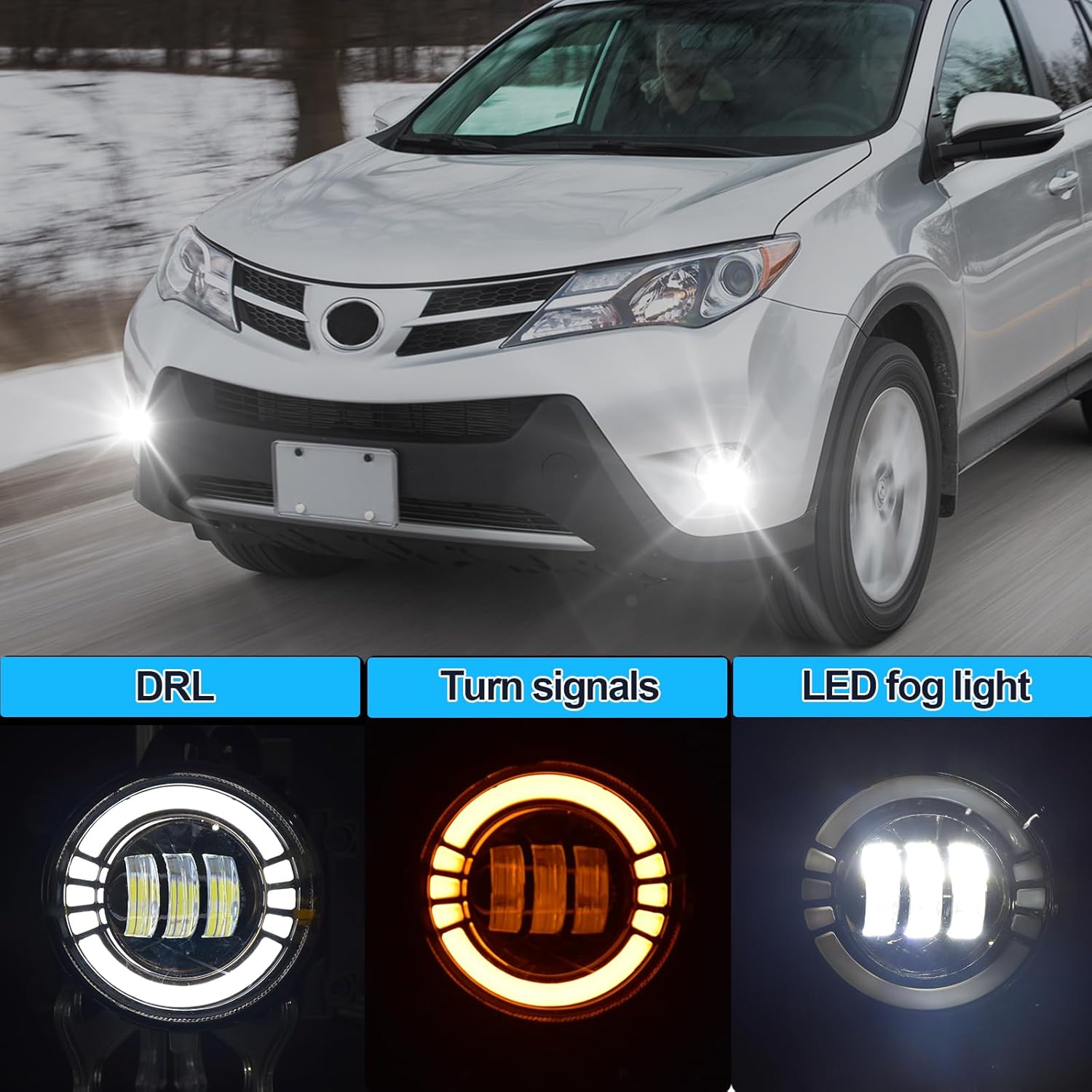 OKSIWA LED Fog Lights with DRL For 2013 2014 2015 Toyota RAV4, Amber Turn Signal,White Daytime Running Light, Front Bumper Fog Lamps Replacement with Wiring Harness,Easy to Install-2