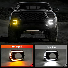 OKSIWA LED DRL Lights Assemblies for 2016–2023 Toyota Tacoma Limited/SR/SR5/Trail Edition, DRL with Dynamic Startup Animation & Flowing Amber Turn Signal, Front Bumper, 1 Pair（Smoked）-3
