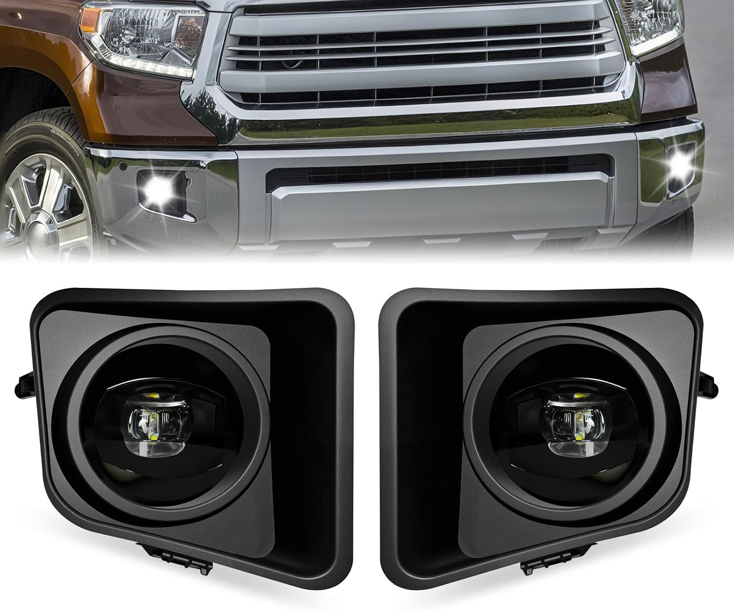 OKSIWA LED Fog Lights for 2014 2015 2016 2017 2018 2019 2020 2021 Toyota Tundra,1 Pair Front Driving Fog Lamps Kits with Wiring Harness Switch,Clear Lens