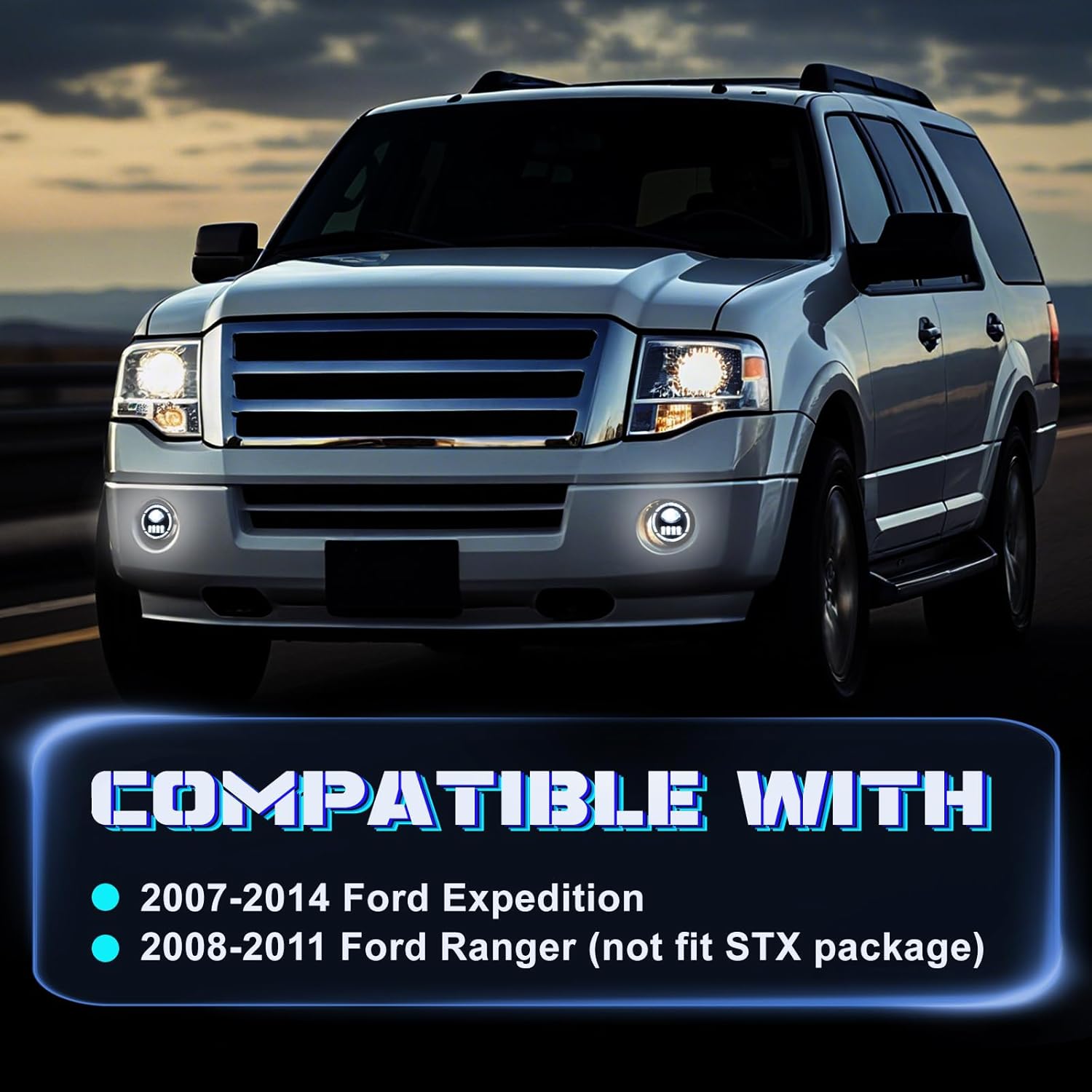 OKSIWA Led Fog Lights with DRL Comaptible with Ford Expedition 2007 2008 2009 2010 2011 2012 2013 2014, Compatible with 2008-2011 Ford Ranger, Upgrade and Modified 1 Pair Led Fog Lamp, Fog Light Assembly