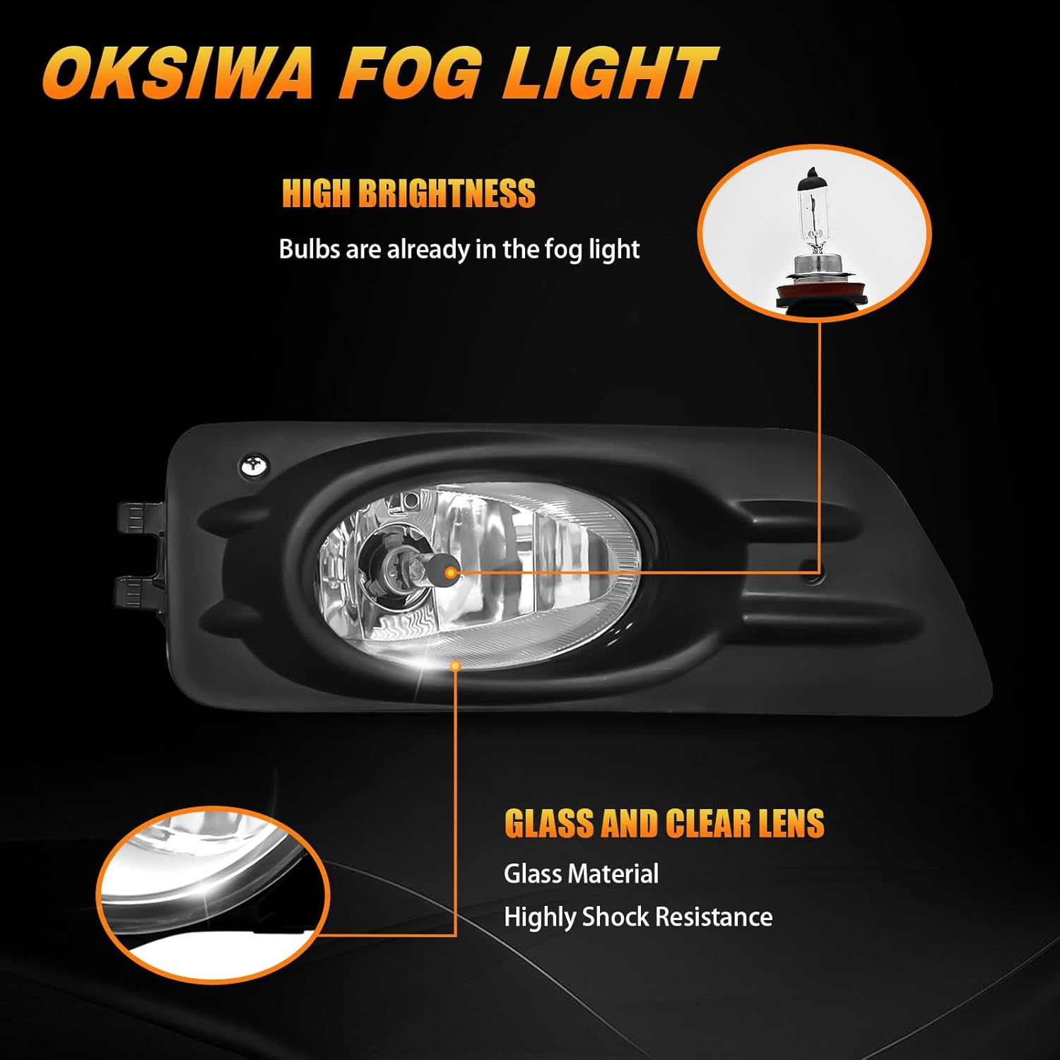 OKSIWA Halogen Fog Light for 2006 2007 Honda Accord Sedan,Front Bumer Fog Lamp Kit with Wiring Harness, Switch,Plug and Play