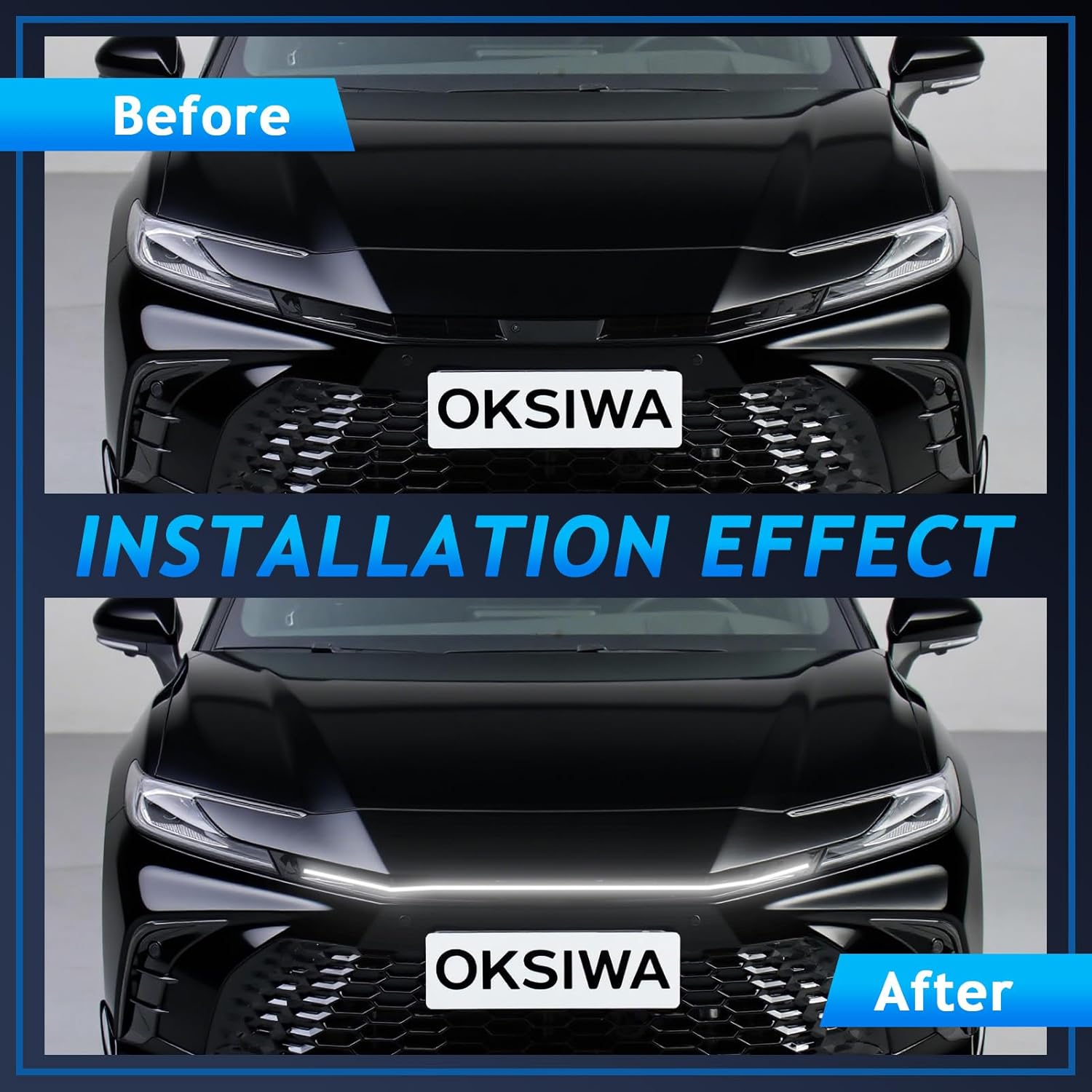 OKSIWA Sequential LED Middle Grille Light For 2024-2025 Toyota Camry, with Starting Animation,Dynamic Turn Signal,White Daytime Running Lights, Front Driving Hood Light