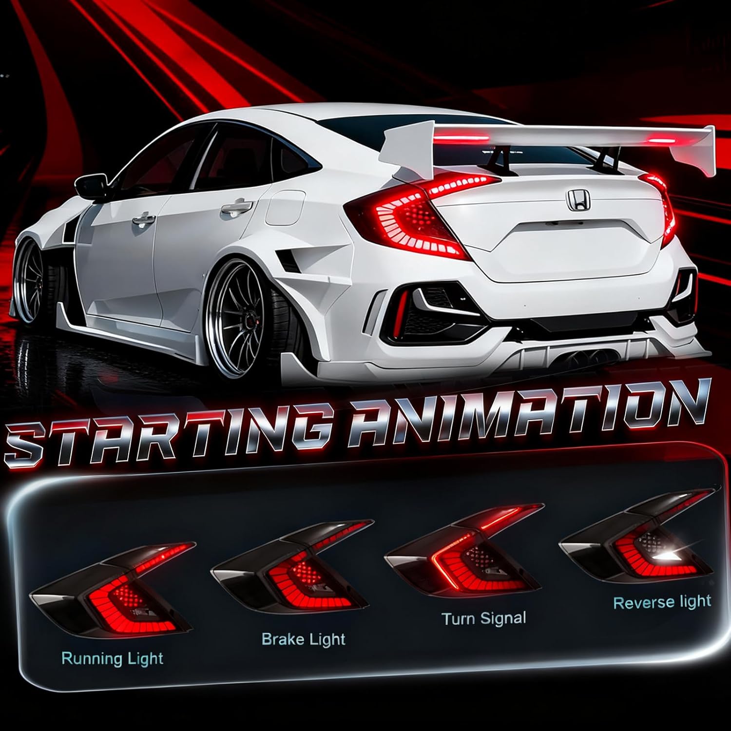 OKSIWA Sequential LED Tail Lights Compatible with Honda Civic 10th Gen Sedan 2016-2021, Not for Hatchbacks, Starting Animated Tail Light Assembly, Brake Turn Signal Lights, Reverse Lights, Parking Light-2