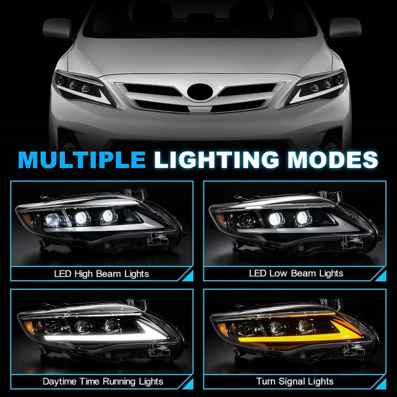 LED Projector Headlights with Startup Animation & Sequential Turn Signal for 2011-2013 Toyota Corolla DRL High Low Beam Clear Lens Waterproof Plug & Play 1 Pair-2