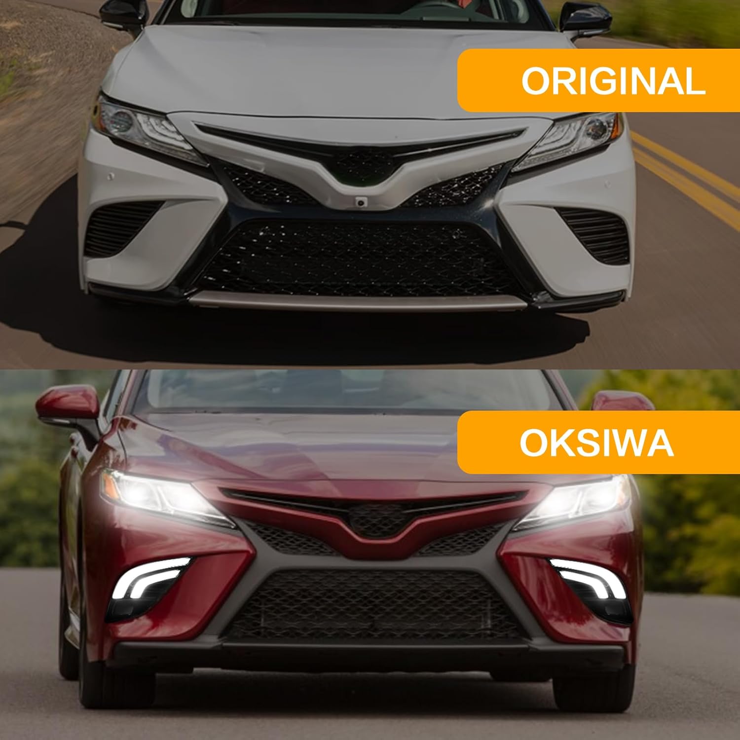 OKSIWA LED Fog Light with White DRL for 2018-2020 Toyota Camry SE/XSE/TRD,with Amber Turn Signal light,Front Bumper Fog Lamp Replacement Kit,Including Wiring Harness,switch