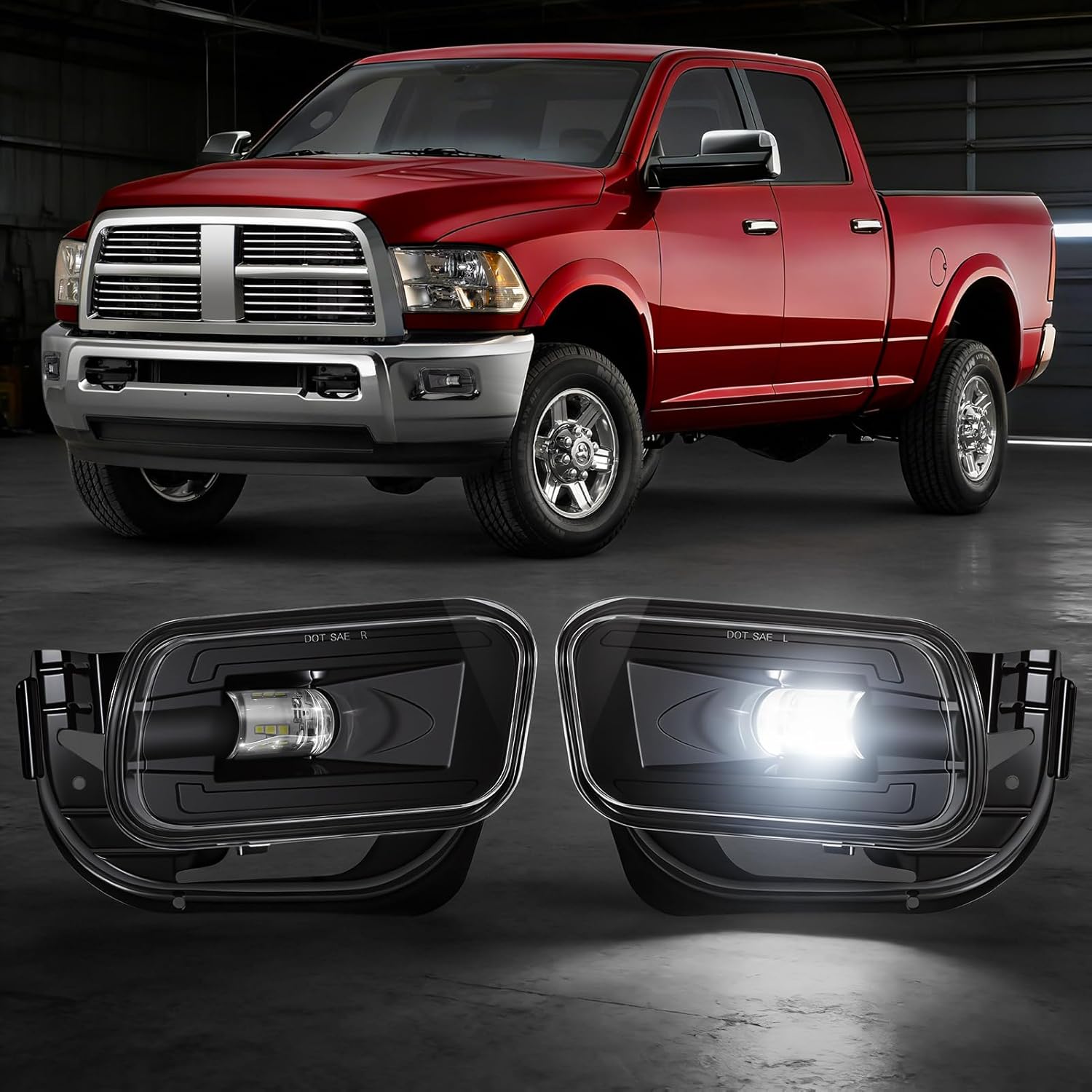 OKSIWA Full LED Fog Lights with Lens Fit for 2009-2012 Dodge Ram 1500,2010-2018 Ram 2500 3500 Pickup Truck Fog Light Assembly, Upgrade and Modified Direct Replacement Len Fog Lamps 1 Pair, Black-1