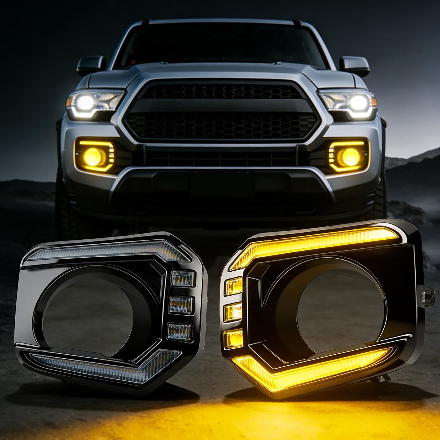 Animated Sequential White/Amber LED DRL Fog Lights Smoked for 2016-2023 Toyota Tacoma Plug & Play 1 Pair-8