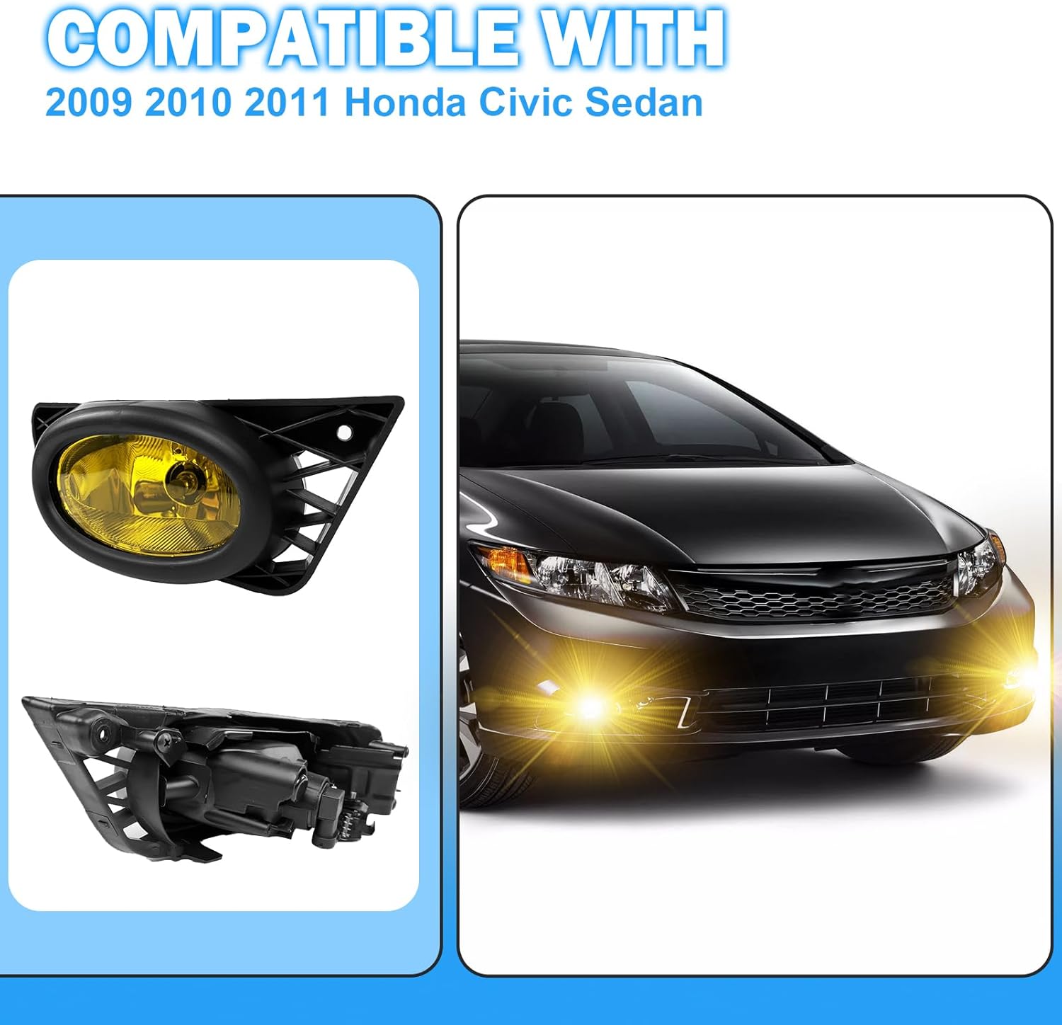 OKSIWA Fog Lights Compatible with 2009 2010 2011 Honda Civic Sedan, 1 Pair Front Bumper Driving Fog Lamps with Switch and Wiring Harness(Amber Lens)-4