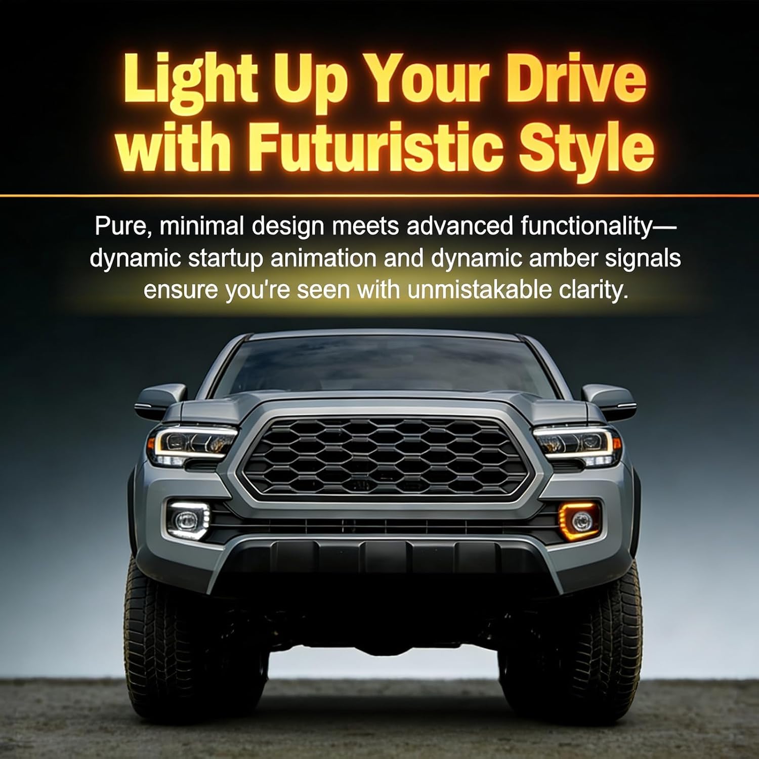 OKSIWA LED DRL Lights Assemblies for 2016–2023 Toyota Tacoma Limited/SR/SR5/Trail Edition, DRL with Dynamic Startup Animation & Flowing Amber Turn Signal, Front Bumper, 1 Pair（Smoked）-8