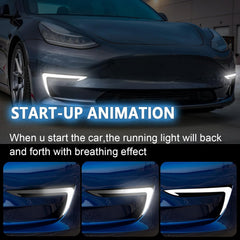 OKSIWA 2 Color LED Daytime Running Lights Compatible with 2018-2024 Tesla Model 3, Front Driving DRL Lamps Assembly with Turn Signals, Night Running Light, Dynamic Start-Up Animation, (1 Pair)-2