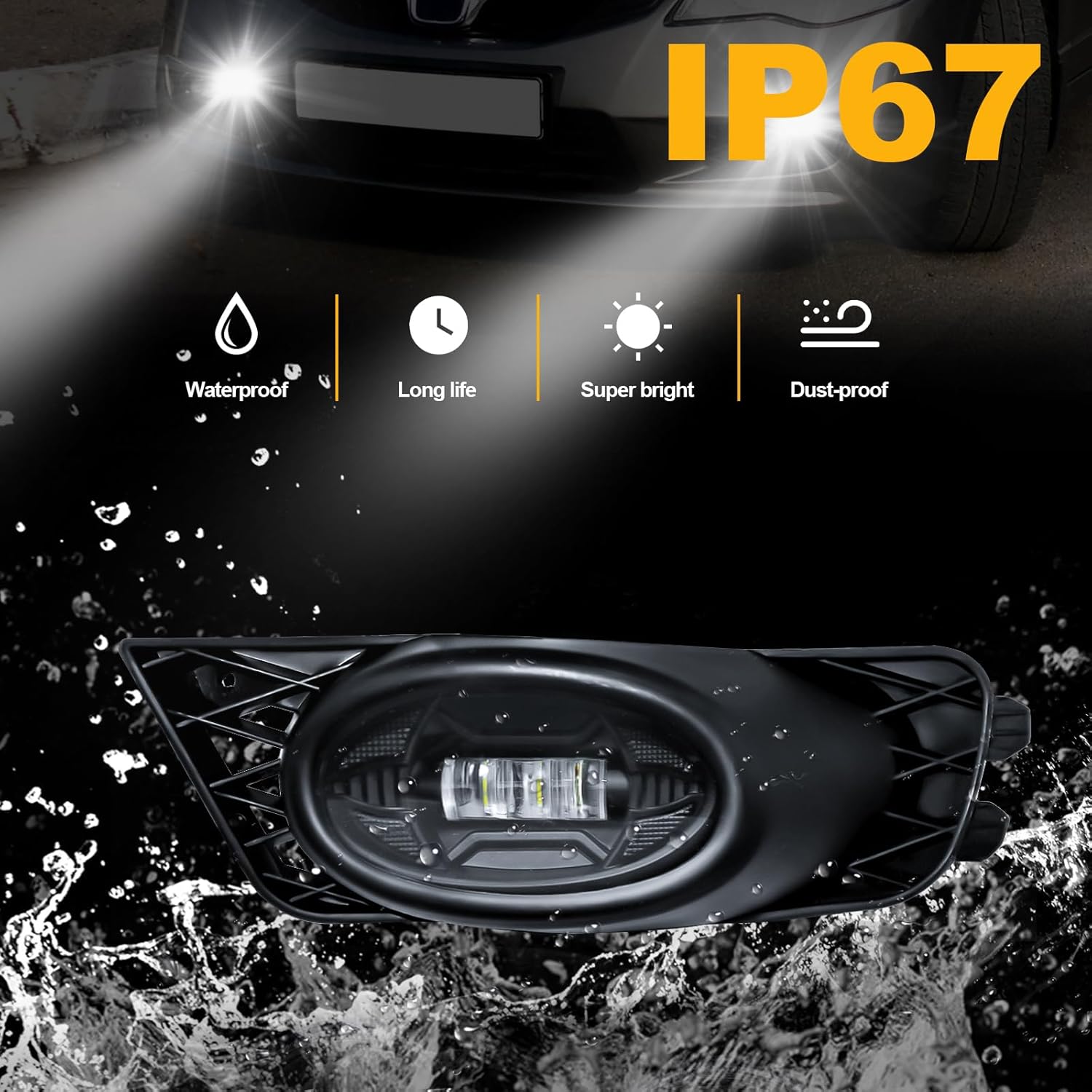 OKSIWA LED Fog Lights for 2009 2010 2011 Honda Civic 4-Door Sedan,Front Bumer Driving Light Kit,Fog Lamps Replacement with Wiring Harness,Clear Lens,Plug and Play-4