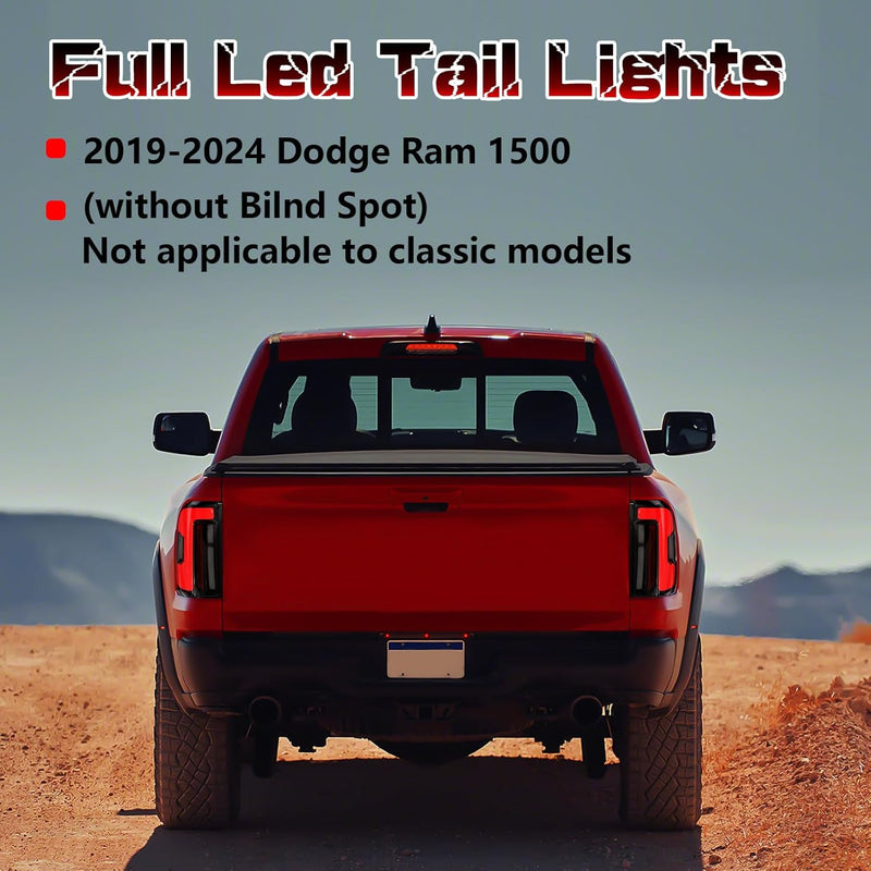 OKSIWA Sequential Full Led tail lights for 2019-2024 Dodge Ram 1500 (without Bilnd Spot) Starting Animated Rear Light Assembly, Dynamic Turn Signal,Brake,Reverse Smoked Not applicable to classic-3